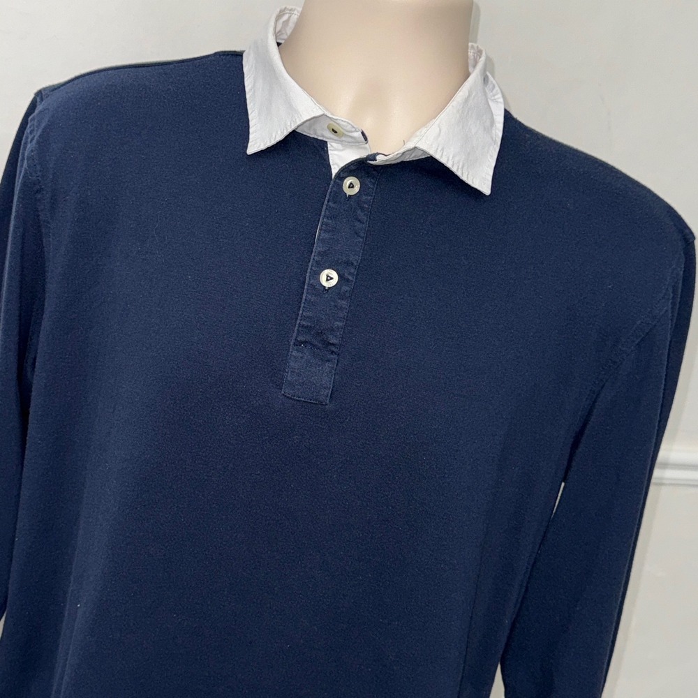 Van Laack Lufthansa First Class Mens Navy Blue Contrast Collar Polo Shirt L/S